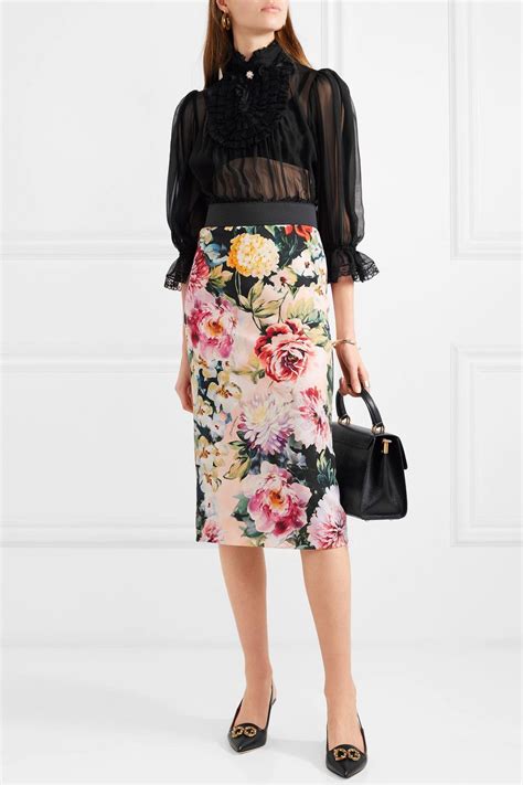 dolce gabbana floral print stretch crepe skirt|DOLCE&GABBANA Embellished floral.